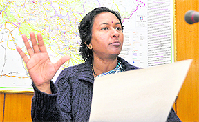 Radha Raturi, Chief Election Officer, Uttarakhand, addresses a press conference in Dehradun on Thursday.