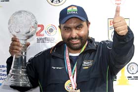 Ronjan Sodhi who won gold in the shotgun double trap event at the National Games