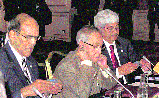 Union Finance Minister Pranab Mukherjee with Reserve Bank of India Governor D Subbarao at the G-20 meeting of Finance Ministers and Central Bank Governors in Paris.