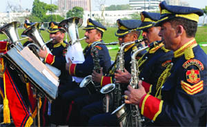 The Delhi police band plays for public at Central Park, Connaught Place in New Delhi on Saturday.
