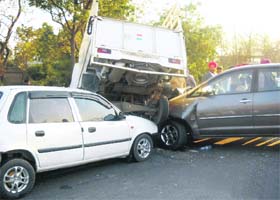 Three vehicles involved in a pile-up near Ghanaur village in Ludhiana