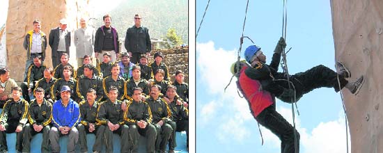 Uttarakhand police personnel at the search and rescue training camp; and (right) trainees at the camp at Kempty near Mussoorie