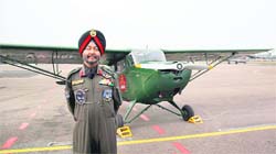 Brig AS Sidhu, senior test pilot of the Army Aviation, gives a briefing about Pushpak aircraft at the technical airport in Jammu on Sunday.