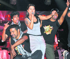 Punjabi pop singer Hard Kaur performs during the annual festival, ATHARVA, at the Ansal Institute of Technology in Gurgaon.