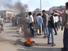 Students of RSD College staging a protest at Udham Singh Chowk in Ferozepur on Tuesday.
