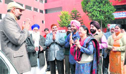 SSP Naunihal Singh (extreme left) meets teachers and PTA members during his visit to GMSSS, Sector 45, Chandigarh, on Tuesday.