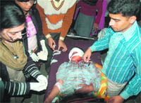 An injured in the bus accident, at the General Hospital in Sector 6, Panchkula, on Tuesday. 