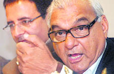 Chief Minister Bhupinder Singh Hooda addresses a press conference in Chandigarh on Tuesday.