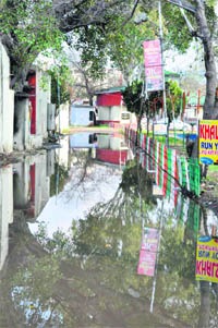 A waterlogged street along the Exhibition Ground in Jammu.