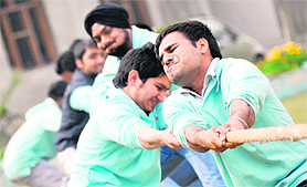 SHEER GRIT: Students of Baba Jaswant Singh Dental College tug at a rope with all their might in a tug of war in Ludhiana on Tuesday.