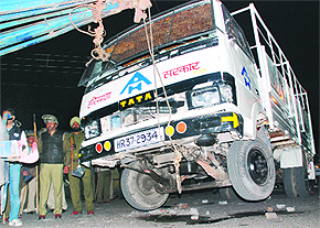 The damaged vehicle of HUDA.