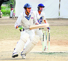 A batsman gets ready to take a run during a match of the Uttarakhand Cup Beehive Challenger League in Dehradun on Wednesday.