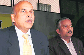 SK Bhagat, President, Uttaranchal Tennis Association, addresses a press conference in Dehradun on Wednesday. 
