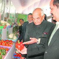 Education Minister ID Dhiman during the agriculture fair in Hamirpur on Wednesday.