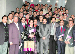 Balwant Singh Mankotia, MLA, with ex-students of Government Degree College, during an alumni meet in Udhampur on Wednesday