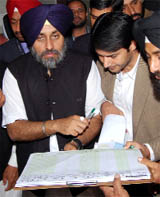 Sukhbir Badal fills up the census form in Badal village on Thursday.