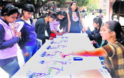 Students of the University Institute of Engineering and Technology put up a help desk for Panjab Universitys annual job fair in Chandigarh on Thursday. 