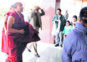 The Karmapa arrives at the Gaggal airport in Dharamsala