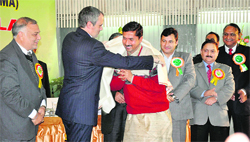 Chief Minister Omar Abdullah gives away the best farmer award in Jammu