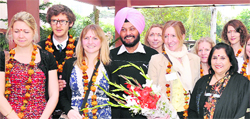 A delegation of teachers from the UK being given a warm welcome at DAV Public School in Amritsar.