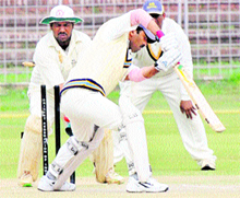 Sudarshan of AG Punjab is bowled out during the final match of the Inter-Zonal Indian Audit and Accounts Department Cricket Tournament in Chandigarh on Friday