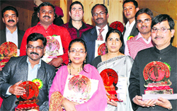 Winners of the Annual Akashvani Awards during a function at the Tagore Theatre, Sector 18, Chandigarh, on Friday
