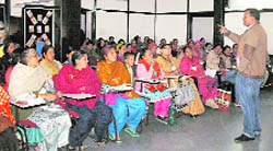 MM Khan, Dehradun District Panchayat Officer, addresses elected women representatives at a workshop in Dehradun on Friday.