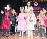 Children perform during the annual day function of Kidzee Playway School at the Abhinav Theatre