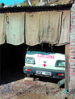 The ambulance at the Government ISM (Indian System of Medicine) Dispensary at Tatta Pani, Kalakote (Rajouri), which is yet to be used