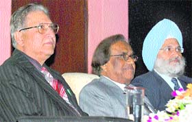 (From left) Prof RC Sobti, VC, Panjab University, Prof SS Katiyar and Prof AS Ahluwalia at the inauguration of the Chandigarh Science Congress at Panjab University