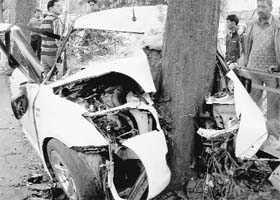 The Maruti Swift car that rammed into a tree killing the driver, Mehtab Veer Singh, on the spot in Phase 3B2, Mohali