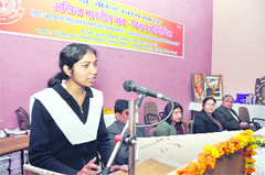 A participant at the Dr Virender Swaroop Memorial Debate Competition at DAV PG College in Dehradun