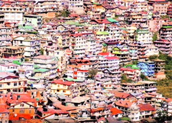 An aerial view of the crowded Sanjauli