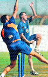 Australias Brett Lee and Mitchell Johnson (L) remain a constant threat for batsmen.