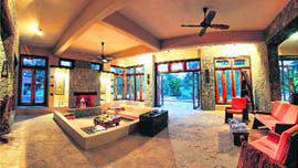 A view of the interiors of Kanha Earth Lodge