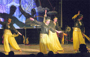 Girls perform in a cultural function organised by the Charu Castle Foundation at Gaiety Theatre in Shimla on Sunday.