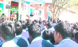 Students participate in a science day function in Pithoragarh on Monday.