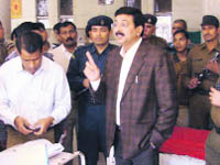 Health Minister Rao Narinder Singh gives instructions to the staff of Bhimsen Sachar Civil Hospital, Panipat, during a surprise check on Monday.