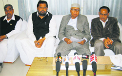 Shamsher Singh Surjewala, president, All-India Kisan Khet Mazdoor Congress, addresses a press conference in Kaithal.
