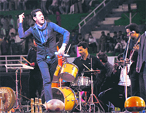 Punjabi singer Harbhajan Mann performs during the inaugural ceremony of Punjab Games in Ludhiana on Monday.