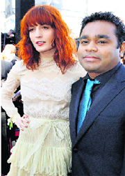 AR Rahman (right) and Florence Welch arrive at the 83rd Academy Awards at Los Angeles on Sunday.