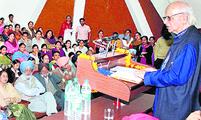 Prof Yash Pal addresses the Science Congress at Punjabi University in Patiala on Monday.