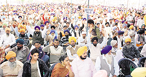 The gathering at Sukhbir Singh Badals rally at Samana on Monday. 