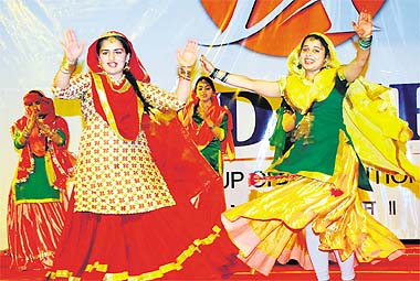 Students of Adesh Institute of Medical Sciences and Research perform gidda at the annual day function in Bathinda on Monday. 