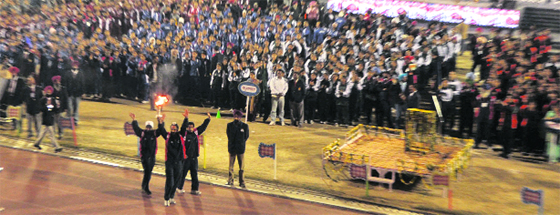 Former Indian Mens Hockey captain Rajpal Singh carries the relay torch at the Opening Ceremony of the Punjab Games in Ludhiana on Monday.