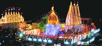 The Durgiana Temple stands illuminated on the eve of Mahashivratri in Amritsar on Tuesday. Photo: Vishal Kumar