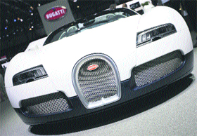 A Bugatti Veyron 16.4 Grand Sport car is displayed during the first media day of the 81st Geneva Car Show at the Palexpo on Tuesday. 