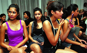 Models await their turn for auditions for India Fashion Week Autumn/Winter 2011 in New Delhi on Tuesday.