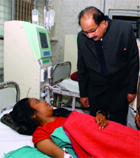 Delhi health minister A.K. Walia visits Guru Teg Bahadur Hospital in Delhi on Tuesday.