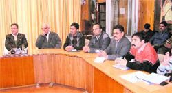 A meeting goes on at the Mussoorie MC building 